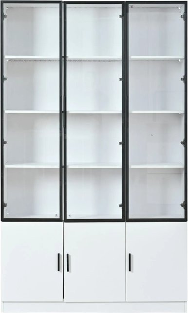okwish Vitrine mit LED-Beleuchtung und Glastüren in Weiß, B/T/H: 120 x 32 x 200 cm - Bild 1
