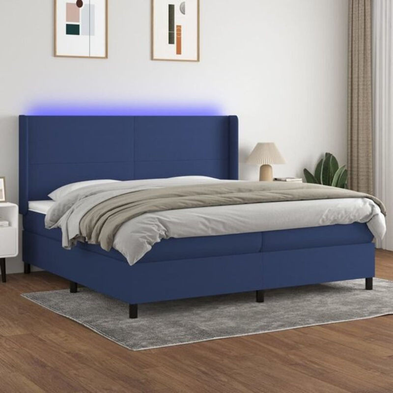vidaxl Boxspringbett mit Matratze in Blau und Weiß aus Stoff, B/T: 200 x 200 cm - Bild 1