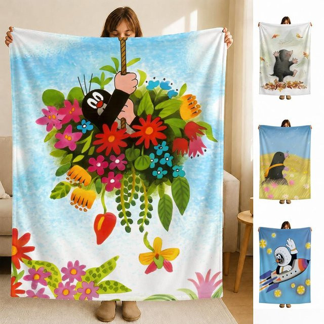 Weiche Flanell Überwurfdecke mit Cartoon-Tierdesign in Weiß und Multicolour für Bett, Sofa oder Picknick - Bild 1