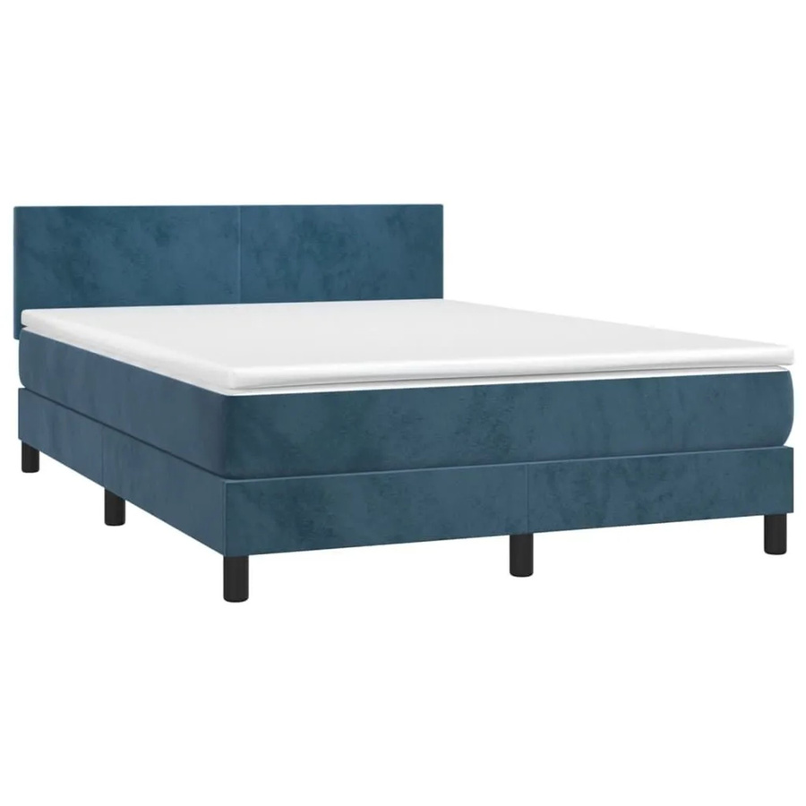 vidaXL Boxspringbett mit Matratze in Dunkelblau, Hybridbett aus Samt mit LED-Unterbettbeleuchtung und USB-Ladeanschluss, B/T: 140 x 200 cm - Bild 2