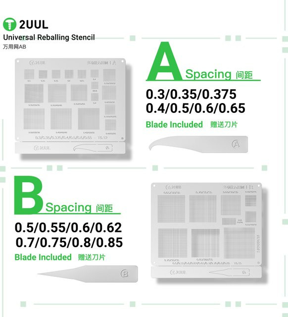 2UUL Universal Reballing Schablonen Set BG02 und BG03 für BGA Chip Reparatur in Silber - Bild 1