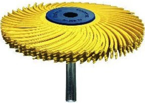 TYROLIT Radialschleif-Schaftbürste Typ TC in Grau und Gelb mit Körnung A120, Durchmesser: 76 mm, Breite: 6,4 mm, Schaft: S6 x 40 mm - Bild 1