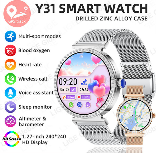 LIGE Smartwatch, Damen, Schwarz, Edelstahl, GPS, Herzfrequenz - Bild 1