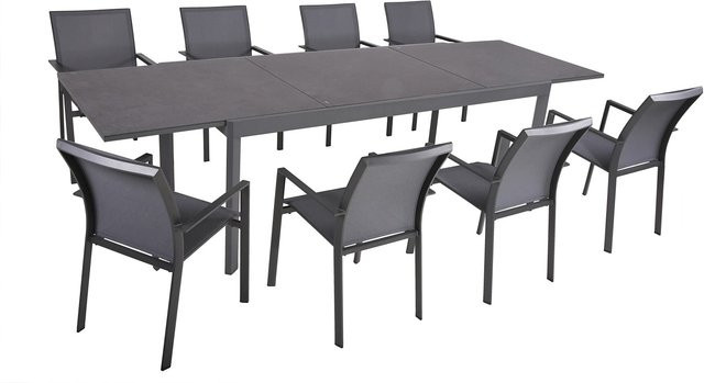 Garden Pleasure Gartenmöbel-Set Nerea 9-teilig mit Stapelstühlen Rana in Anthrazit - Bild 1