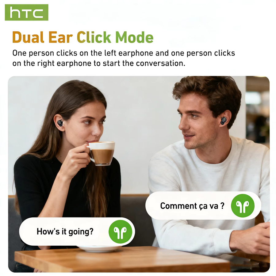 HTC NE76 Bluetooth In-Ear Schlaf-Ohrhörer mit KI-Übersetzer, kabellos und ultraleicht, Schwarz - Bild 5