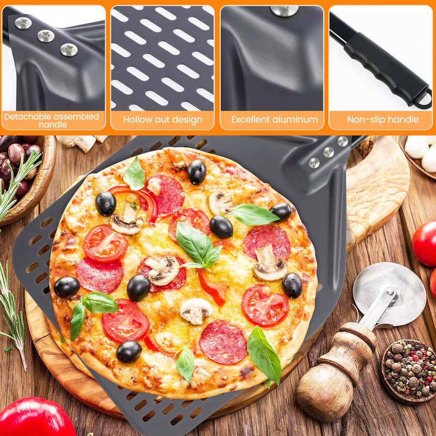 Willstar Aluminium Antihaft-Pizzaschaufel mit Holzgriff in Grau, B/T/H: 70,0 x 30,0 cm - Bild 5