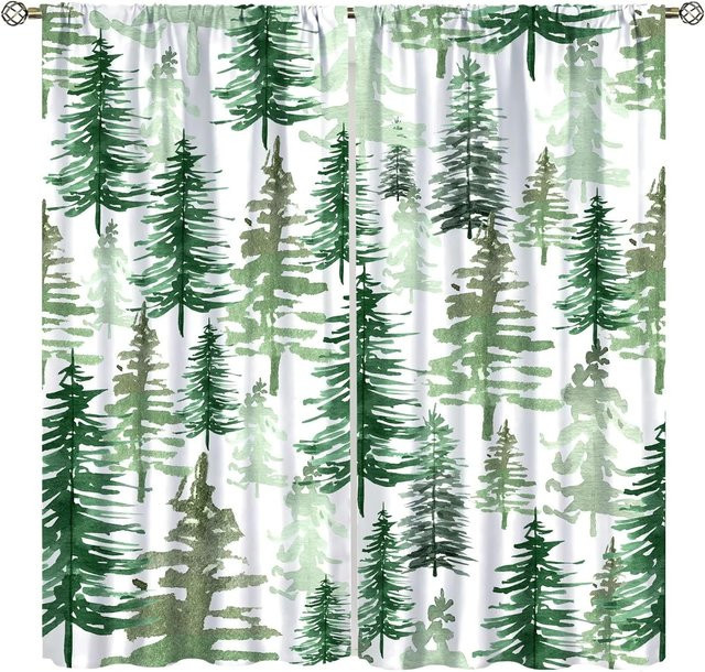 Yiran Furniture Land Wald Vorhang mit Wildtier-Print Bär Hirsch Fuchs Wolf, 2 Paneele, halbtransparent, Farbe: Weiß, Breite: 100 cm, Höhe: 130 cm - Bild 1