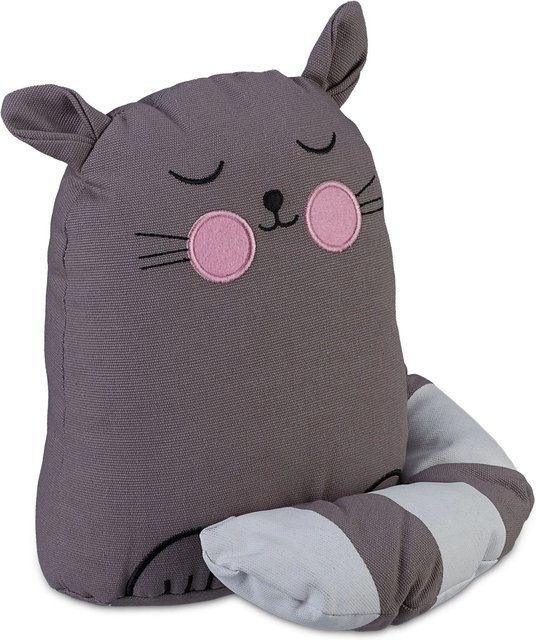 Relaxdays Türstopper Katze aus Polyester in Grau Weiß Rosa, freistehend, B/T/H: 22 x 20 x 15,5 cm - Bild 1