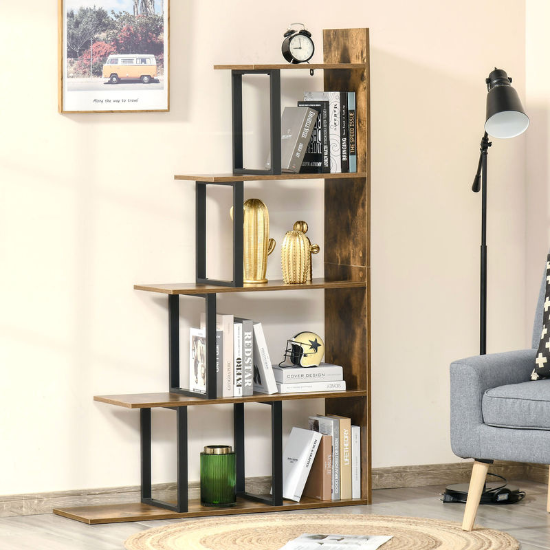 Aosom Bücherregal aus Holz als Standregal für Wohnzimmer und Schlafzimmer, Rustikales Braun und Schwarz, B/T/H: 102 x 30 x 160 cm - Bild 2