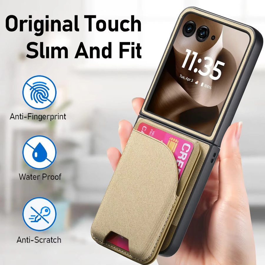 Lederhülle für Motorola Razr 60 50 40 Ultra als Brieftasche mit Kartenhalter und magnetischer Funktion in Blau oder Beige - Bild 5