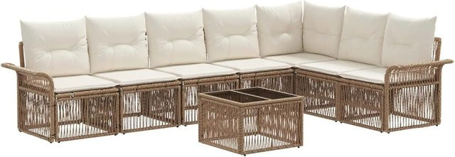 vidaXL Gartensofa-Set 8-teilig in Beige aus Poly-Rattan mit L-Form und Polsterung - Bild 1