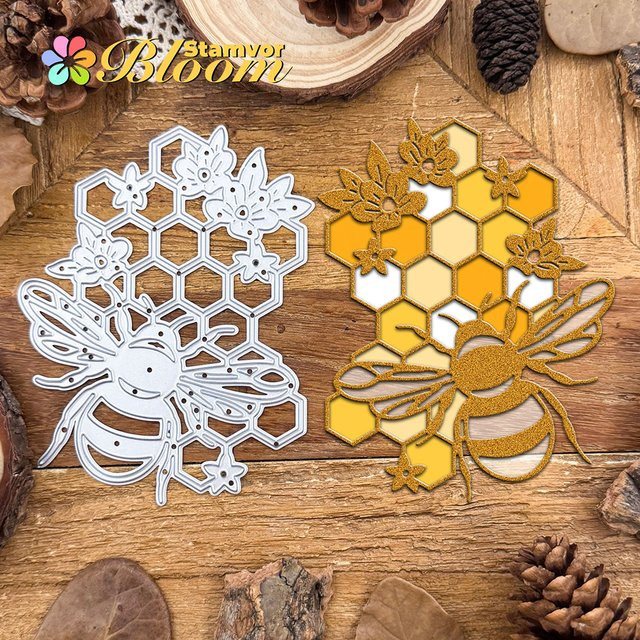 Metall-Stanzform Blumenbiene mit Wabenmuster für Scrapbooking und dekorative Prägung - Bild 1
