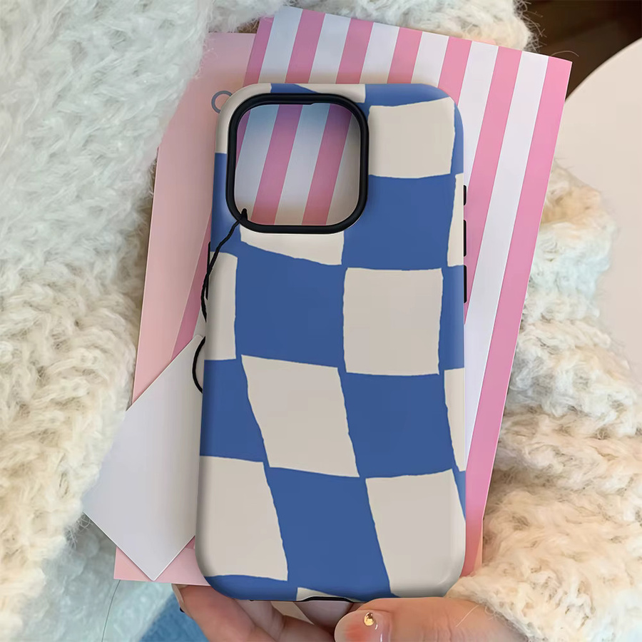 Wavy Blue Checker Handyhülle für iPhone 17 16 15 14 13 12 11 Pro Max Plus mit doppelschichtiger Rückseite in Blau - Bild 3