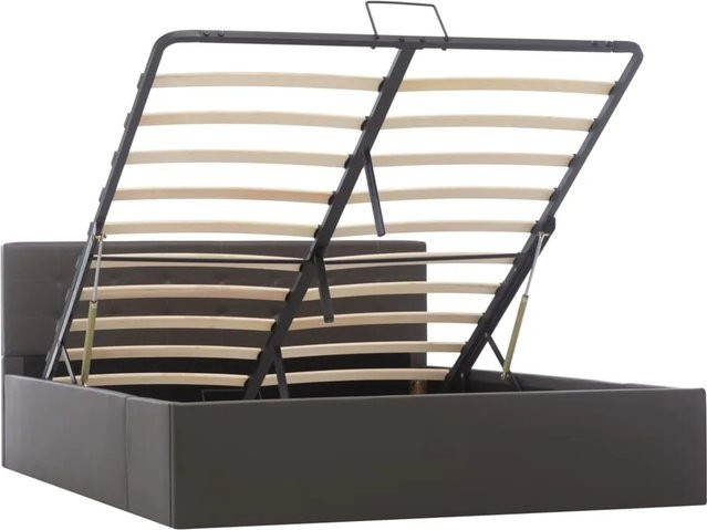 vidaXL Stauraumbett mit Hydraulik in Grau aus Kunstleder, B/T/H: 140 x 200 x 211 cm - Bild 1