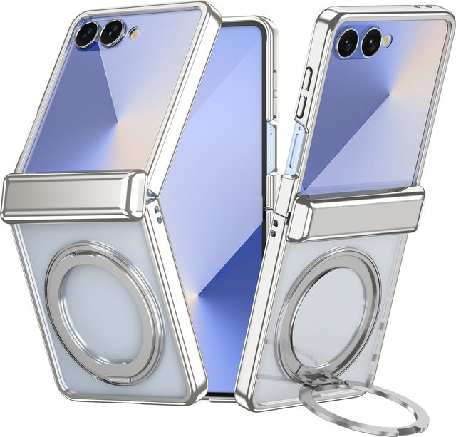 szHAIyu Magnetische Schutzhülle für Samsung Galaxy Z Flip 7 6 5 mit 360 Grad drehbarer Halterung und galvanisiertem Scharnier, Transparent - Bild 1