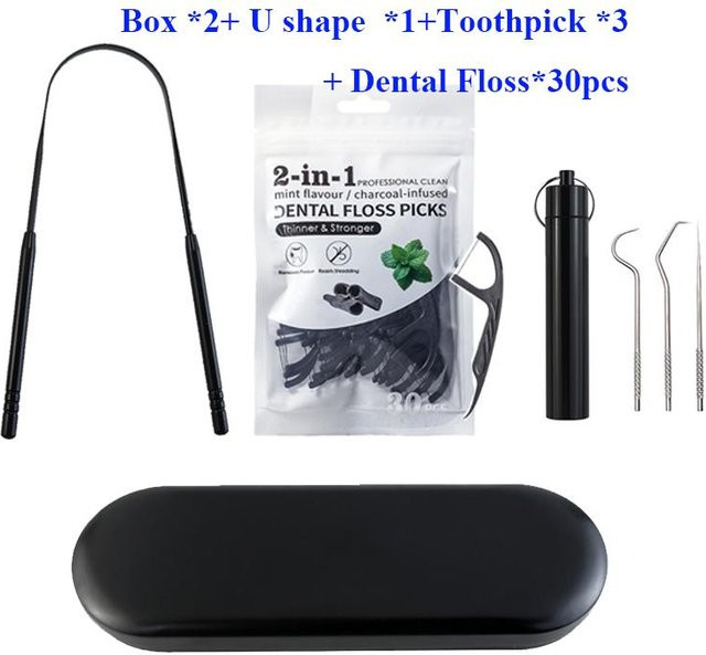 Yiran Health & Beauty Zahnstocher-Taschenset aus schwarzem Edelstahl, braun - Bild 1