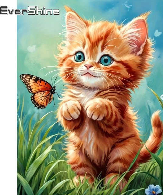 Evershine Diamant-Stickerei Katze, Mosaik, Bunt, Kinder-Hobby - Bild 1