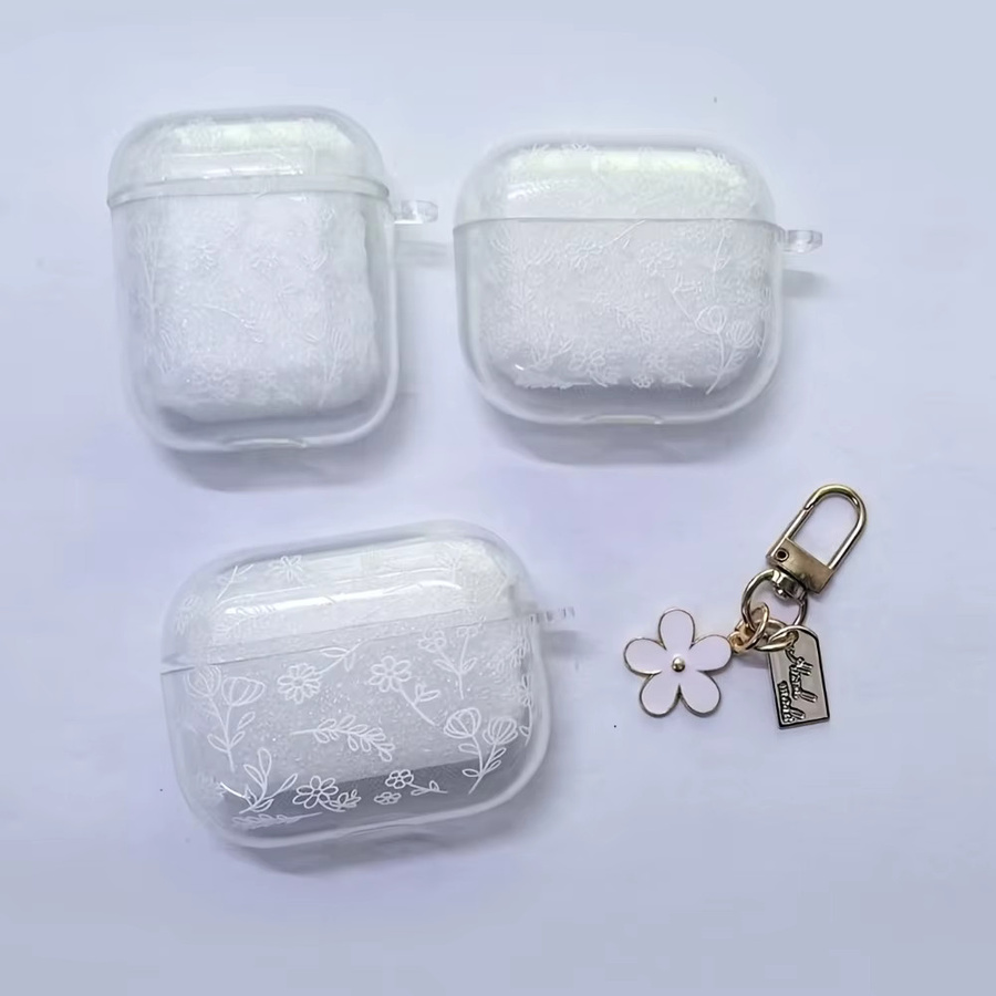 Elegante Kopfhörerhülle mit weißem Blumenmuster für Apple AirPods Pro 2, Pro 3 und AirPods 4/3/1/2 in Weiß - Bild 3