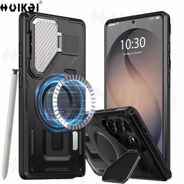 Magnetische MagSafe Kickstand-Hülle für Samsung Galaxy S26 Ultra, S26 Plus und S26 mit drehbarem Ständerhalter in Schwarz - Bild 1
