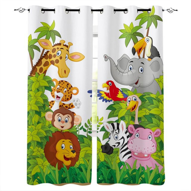 Zweierpack halbtransparente Vorhänge mit Cartoon-Dinosaurier-Motiv für Kinderzimmer und Wohnzimmer, Mehrfarbig, B: 60 cm x H: 60 cm pro Stück - Bild 1