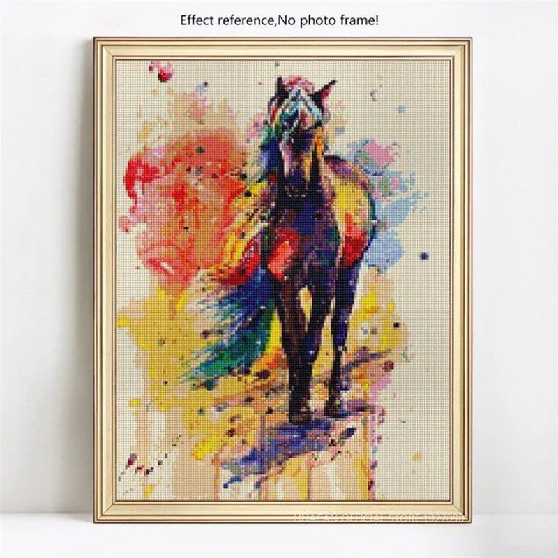 FIYO Diamond Painting Set Pferdemotiv als DIY Mosaik Stickerei mit runden Steinen, mehrfarbig, B/H: 30 x 20 cm - Bild 1