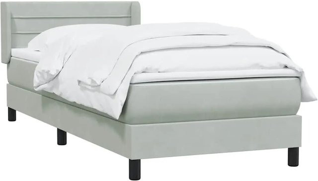 vidaXL Boxspringbett mit Matratze in Hellgrau, Hybrid-Design mit Taschenfederkern und Samtbezug, B/T/H: 90 x 220 cm - Bild 1
