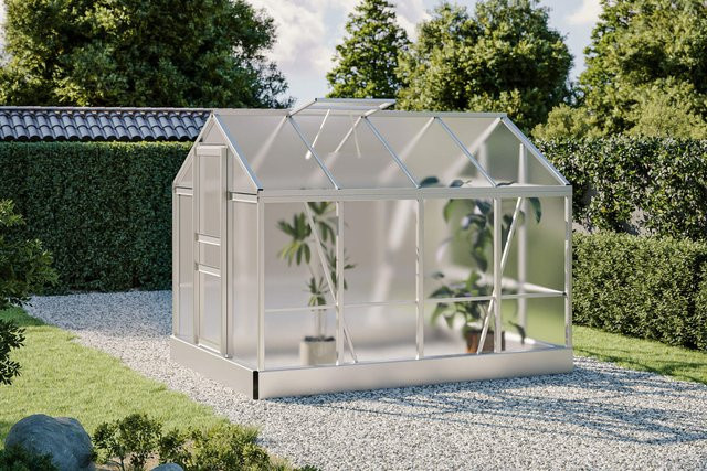 OUTFLEXX Flora Gewächshaus aus Aluminium in Silber mit Spitzdach, B/T/H: 250 x 190 x 195 cm - Bild 1
