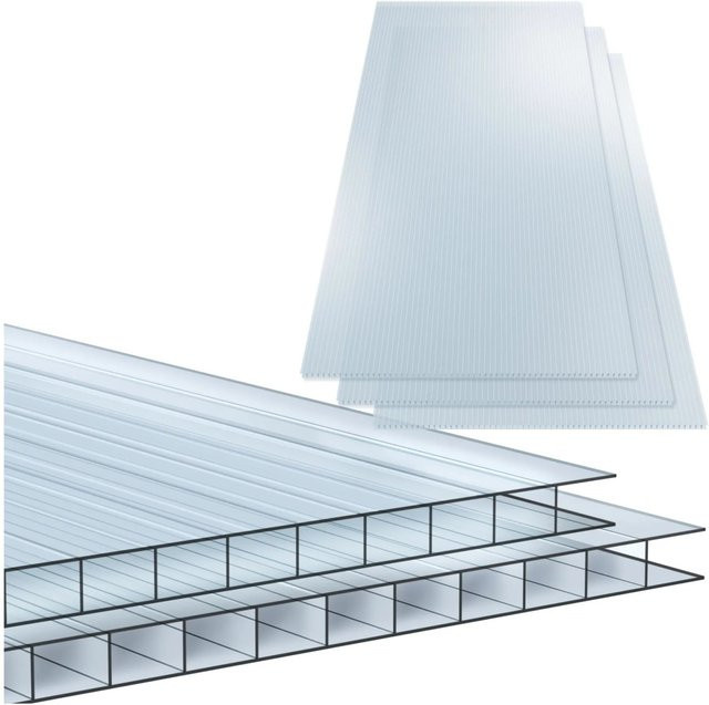 tectake 14er Set Doppelstegplatten aus Polycarbonat, transparent, 10,25 m² Gesamtfläche, B/H/T: 121 x 60,5 x 0,4 cm pro Platte - Bild 1
