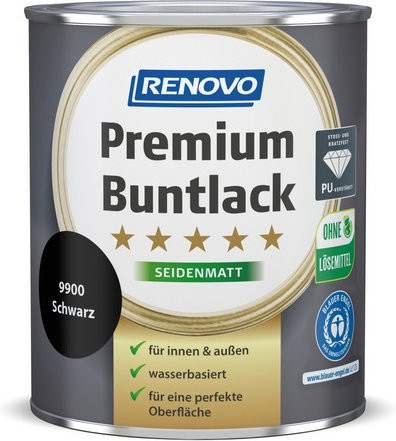 RENOVO Buntlack für Holz in Schwarz, wasserbasiert, wetterfest und kratzfest, satin-matt, 0,75 l - Bild 1