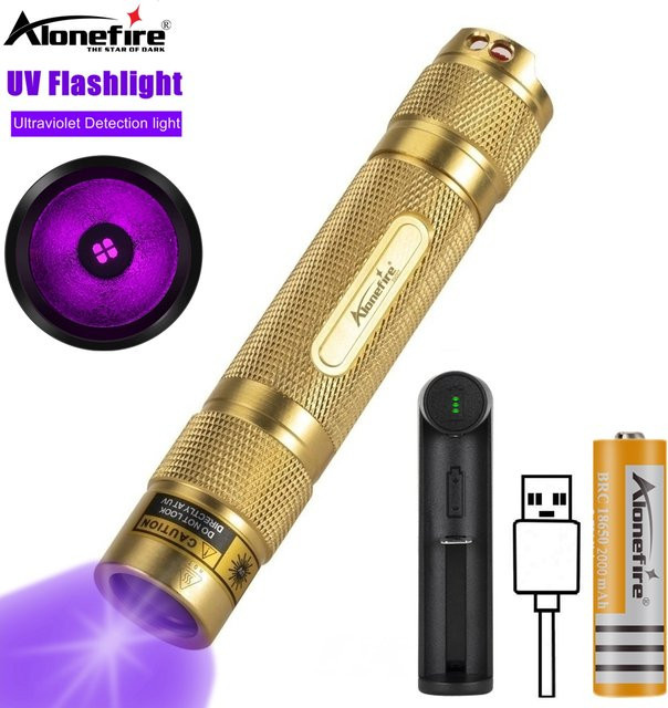 Alonefire Hochleistungs UV Schwarzlicht Taschenlampe 10W 365nm in Gold zur Detektion von Tierurin, Tinea, Erzen, Geld und Skorpionen - Bild 1
