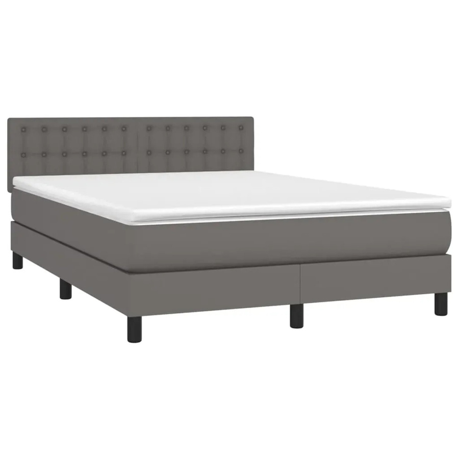 vidaXL Boxspringbett mit Matratze in Grau aus Kunstleder mit LED-Unterbettbeleuchtung und USB-Anschluss, B/T: 140 x 200 cm - Bild 2