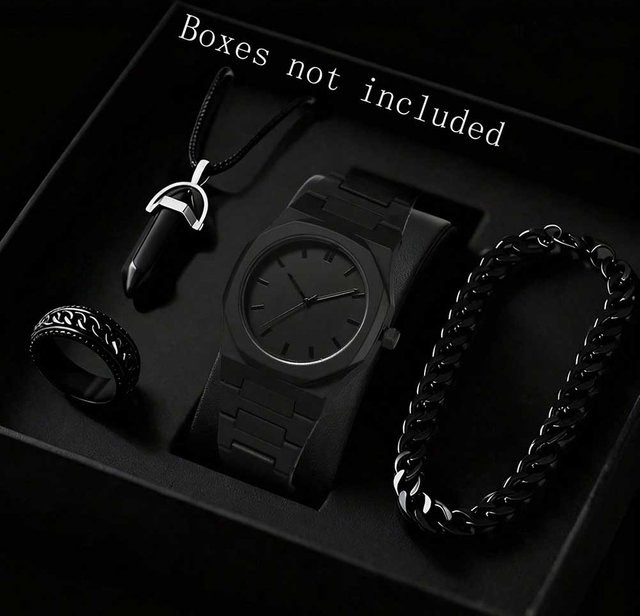 RUNERR Schmuck-Set, 4-teilig, Kunststoff, Schwarz, Herren - Bild 1