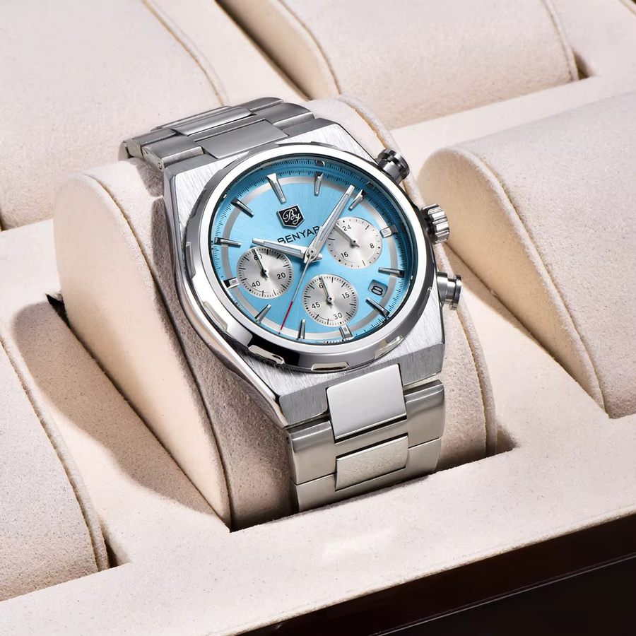 BENYAR Chronograph Armbanduhr, Quarz, Edelstahl, Blau, Herren - Bild 3