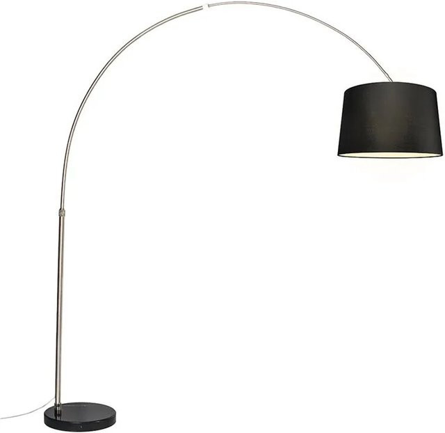 QAZQA Bogenleuchte aus Stahl und Marmor in Schwarz mit dimmbarer E27 Leuchte und höhenverstellbarem Schirm, Höhe: 248 cm, Breite: 60 cm, Tiefe: 45 cm - Bild 1