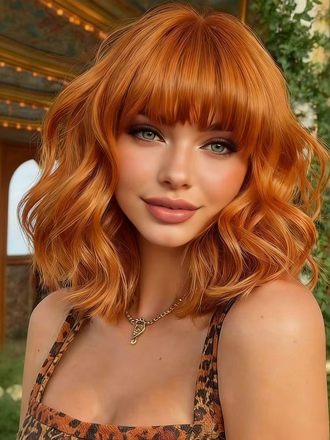 LORITA FEKIX Perücke, kurze gewellte Bob-Perücke für Damen, orange, 14 Zoll - Bild 3