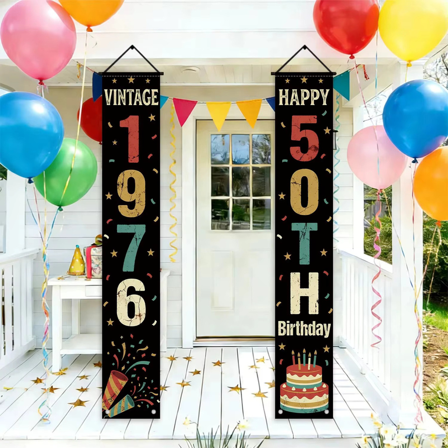 OURFETE Retro-Türbanner zum 50. Geburtstag Vintage 1976 Happy 50th Veranda-Dekoration Schwarz B/H: 180 x 30 cm - Bild 4