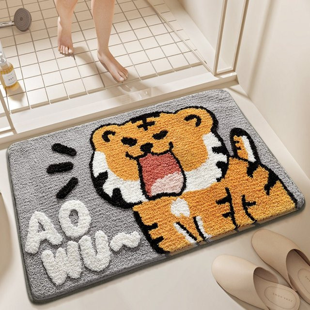 VIKAMA Cartoon Tiger Badezimmer-Bodenmatte, rutschfest und saugfähig, Mehrfarbig, B/T: 60 x 40 cm - Bild 1