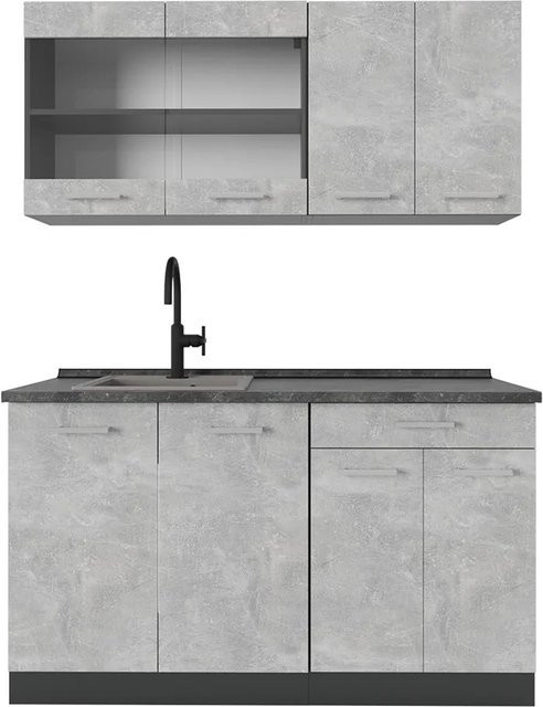 Vicco R-Line Singleküche modern in Anthrazit und Grau ohne Arbeitsplatte und Elektrogeräte Breite: 140 cm - Bild 1