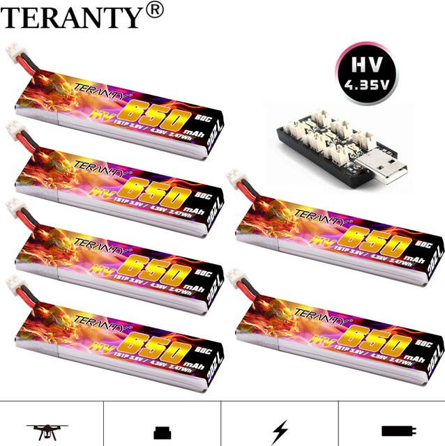 TREANTY HV Lipo Akku mit Ladegerät 650mAh 3,8V 60C/120C PH2.0 Stecker für Tinyhawk Snapper7 E010 M80S Tiny7 Beta85 Drohne - Bild 1