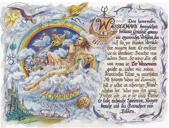 Tantum Graphic Poster Sternbild Wassermann auf Antikpapier im A4-Format, Mehrfarbig - Bild 1