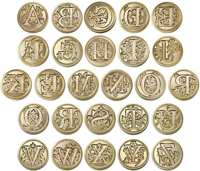 Retro Wachssiegel-Set mit Kupferkopf und Holzgriff in Gold für individuelle Buchstaben und Alphabet-Versiegelungen - Bild 1