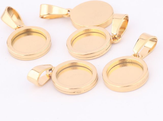 onwear Cabochon-Basisfassungen Edelstahl, vergoldet, 10 mm, 10 Stück - Bild 1
