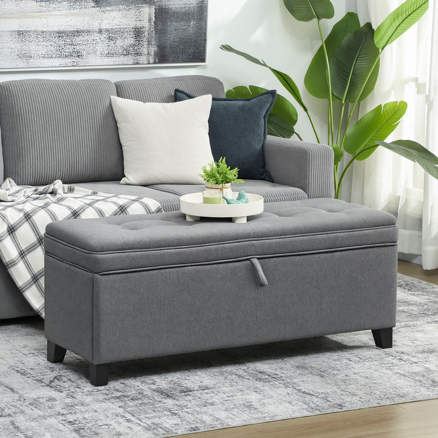 HOMCOM Sitzbank mit Stauraum in Leinenoptik, Polsterbank für Wohnzimmer, Schlafzimmer oder Flur, Dunkelgrau, B/T/H: 120 x 40 x 48 cm - Bild 2