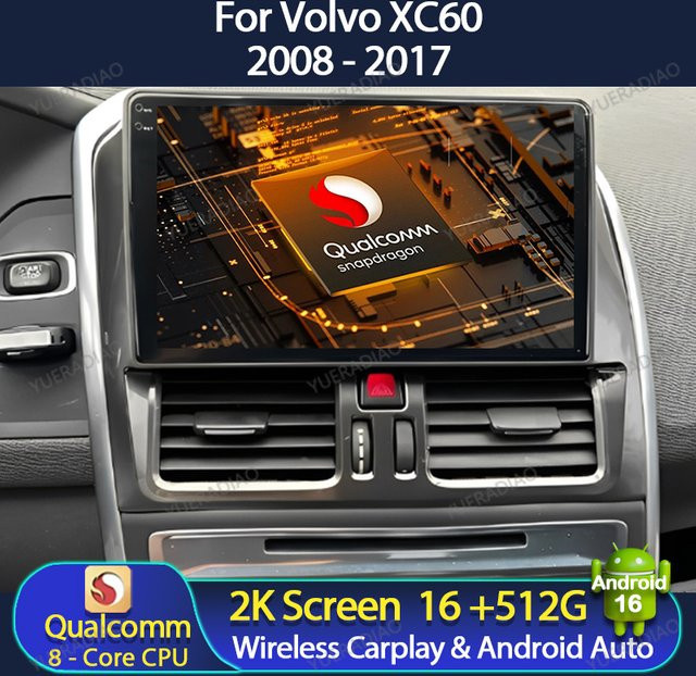 Android 16 Autoradio für Volvo XC60 (Baujahr 2008 - 2017) mit Qualcomm QLED Display, GPS, 4G, WiFi und Bluetooth in Schwarz - Bild 1