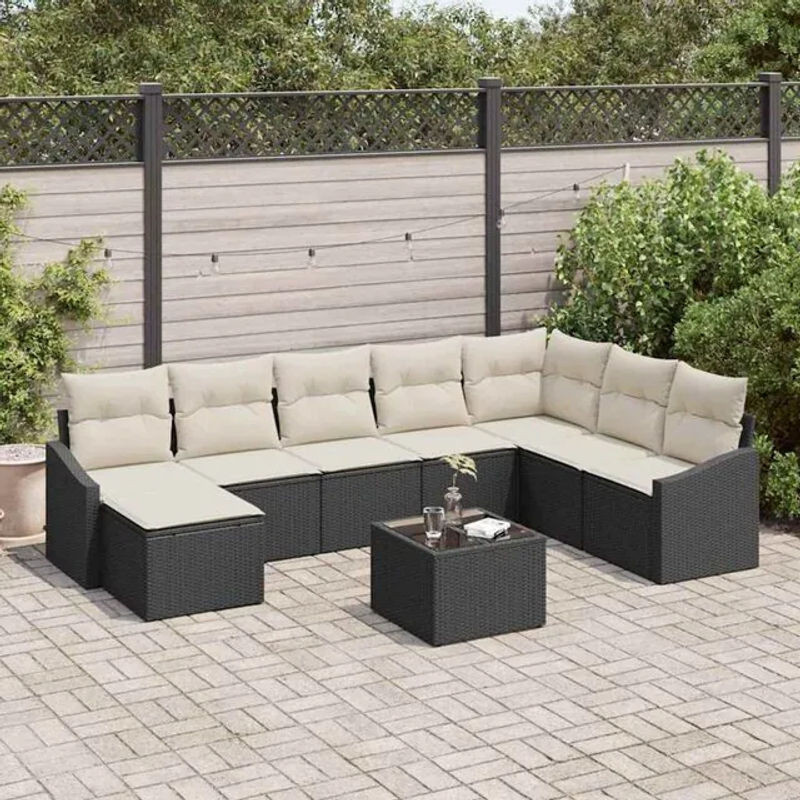 Vidaxl Gartenmöbel-Set aus Polyrattan und Stahl mit 9-teiliger Essgruppe und Kissen in Braun und Beige - Bild 1
