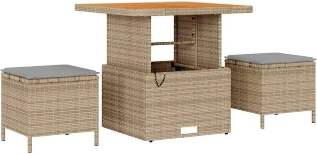 vidaXL Gartensofa-Set mit 9 Teilen aus Poly-Rattan und pulverbeschichtetem Stahl in Beige und Grau mit Kissen und Stauraumfunktion - Bild 1