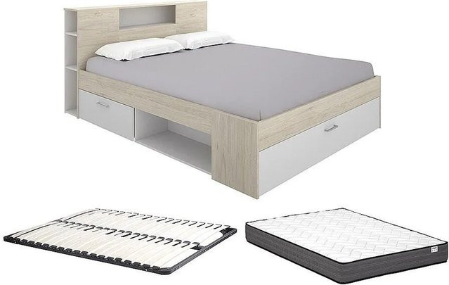 Vente-unique Bettrahmen Leandre mit Schubladen in Weiß, Breite: 180 cm, Tiefe: 200 cm, Höhe: 228,5 cm - Bild 1