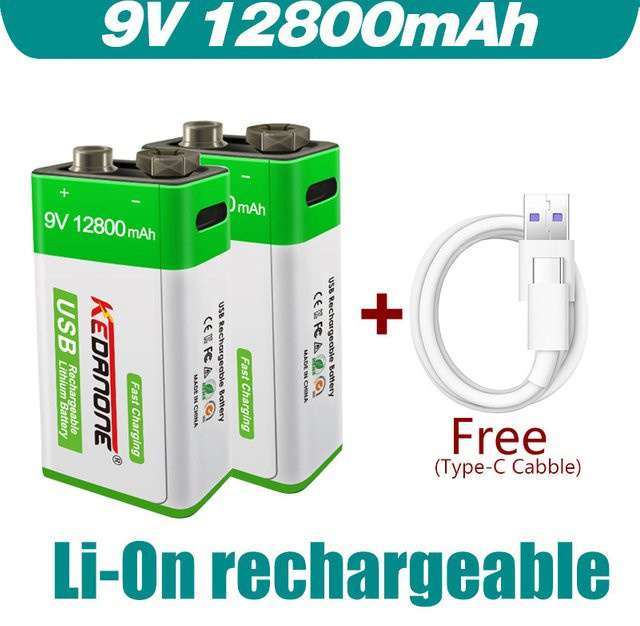 Jollmono 9V Li-Ionen-Akku mit 12800 mAh und Micro-USB-Ladeanschluss für Multimeter, Mikrofone und Spielzeug - Bild 1