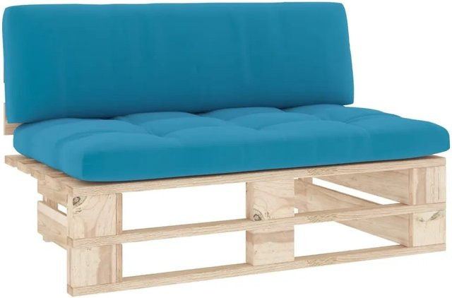 vidaXL Garten-Mittelsofa aus imprägniertem Kiefernholz mit blauen Polstern, B/T/H: 110 x 65 x 55 cm - Bild 1