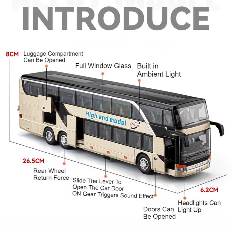 DUFFDUN Doppeldecker Business Bus Modell Spielzeugauto in Gold mit Sound und Licht im Maßstab 1:30 - Bild 1